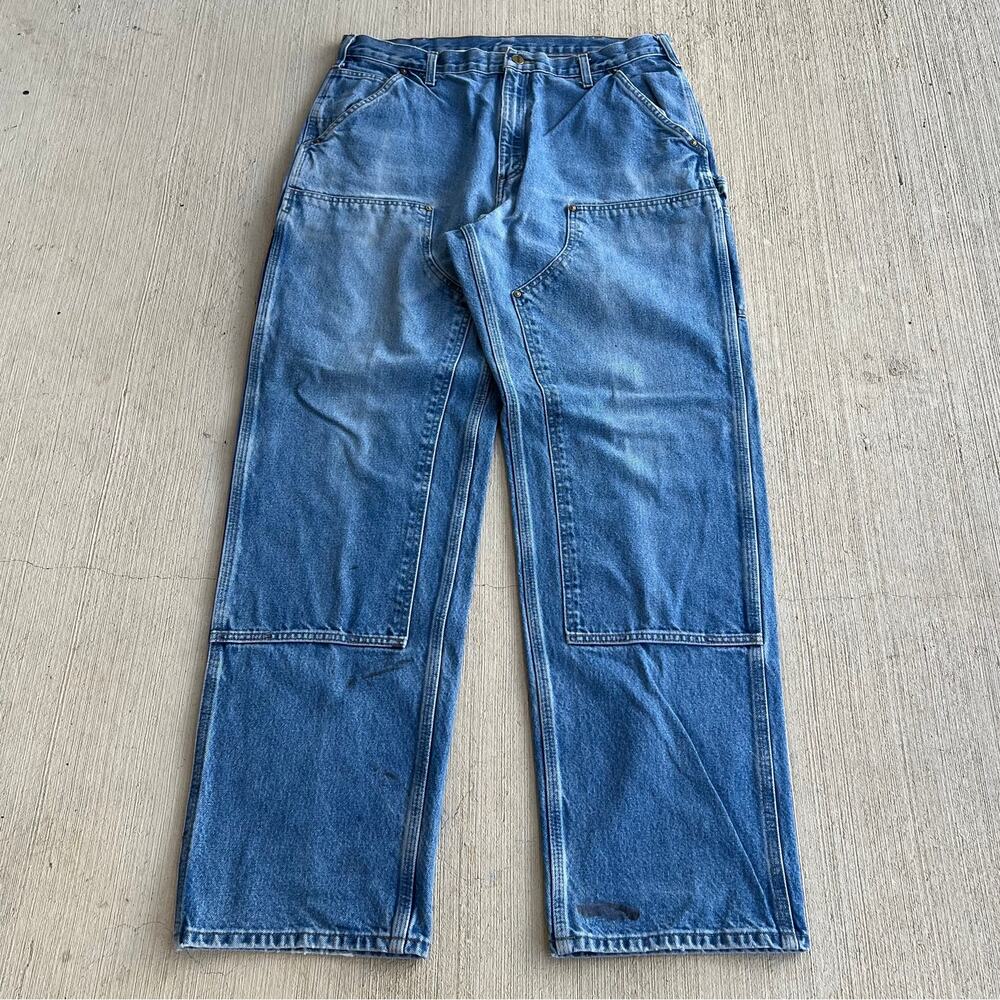 Carhartt B73 DST faded blue jeans double knee work wear carpenter pants